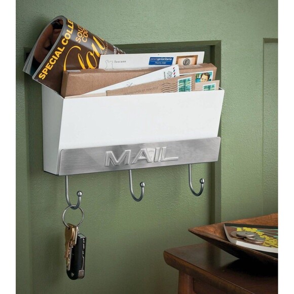 Threshold Classic Mail Holder w/Key Hooks- White/Satin Nickel NEW - Picture 2 of 5